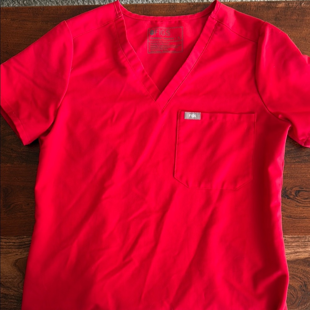 Figs Vivid Red V-Neck Scrub Top